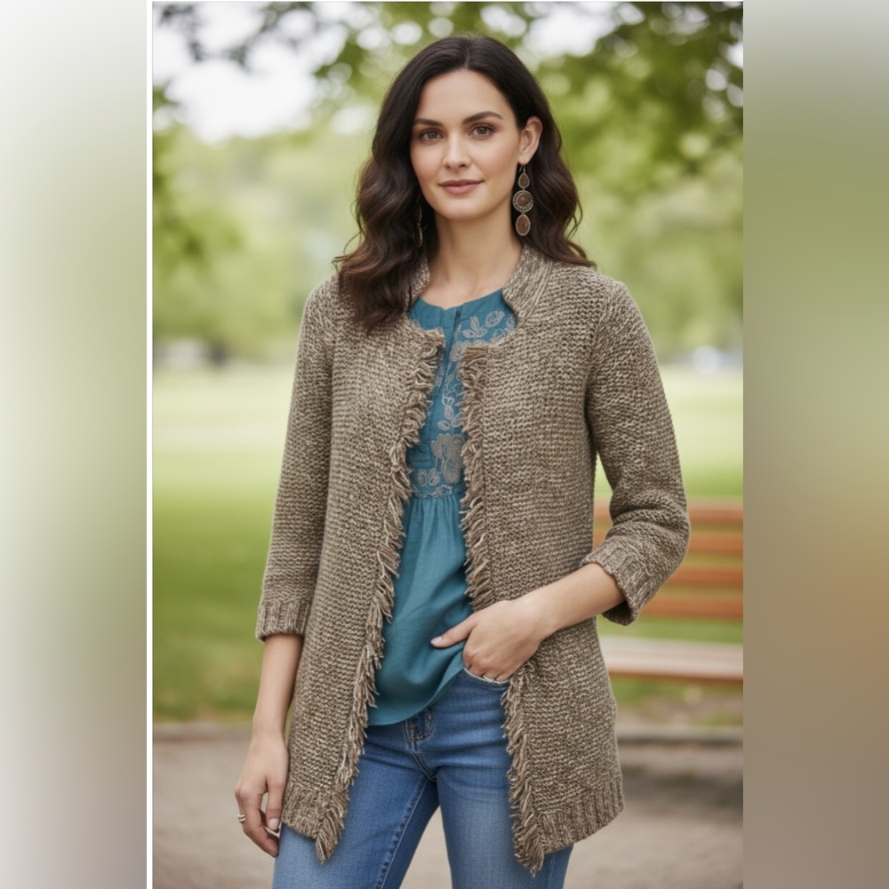 Anthropologie Brown Sparrow Fringe Cardigan